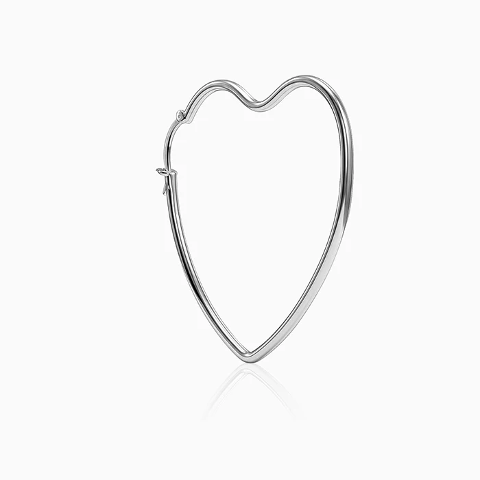 Silver Heart Loop Hoop Earrings - Image 4