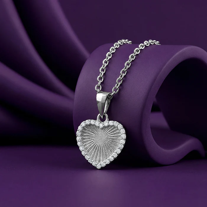 Silver Heart Ray Pendant With Link Chain - Image 2