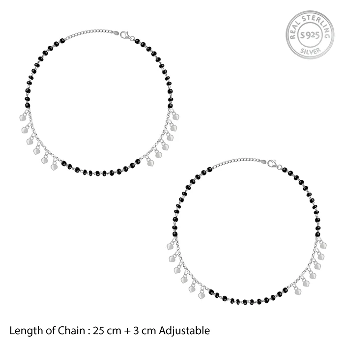 Silver Hearts & Black Beads Anklet - Image 4
