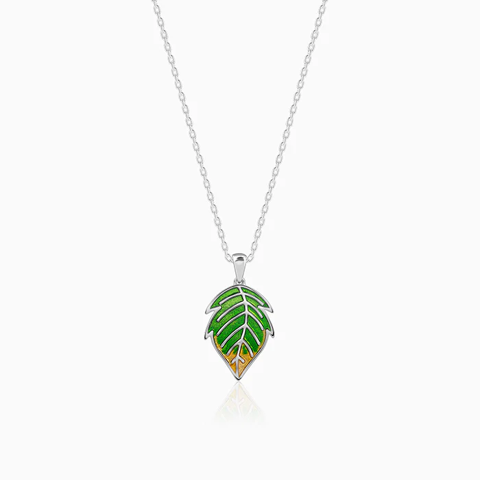 Silver Heavenly Leaf Pendant With Link Chain