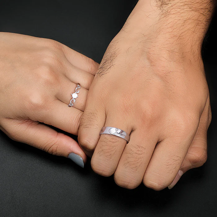 Silver Glowing in Love Couple Rings - Image 2