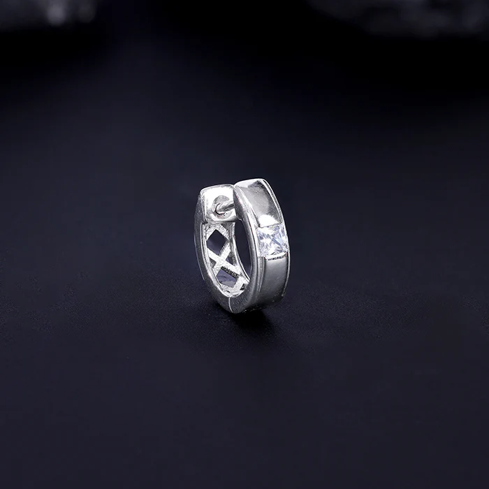 Silver Ice Hoop Earring For Him - Image 2