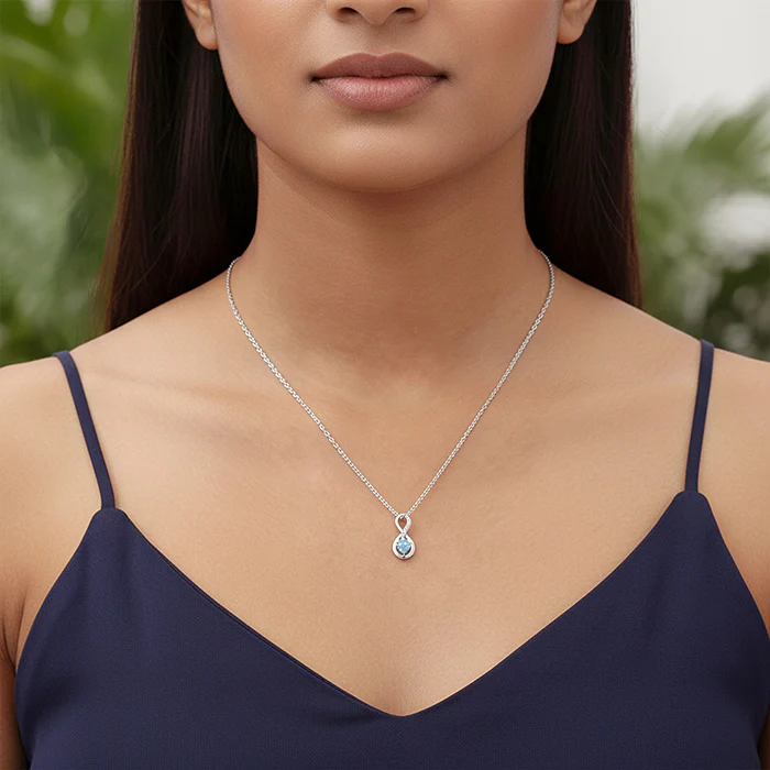 Silver Infinite Blue Pendant With Link Chain - Image 3