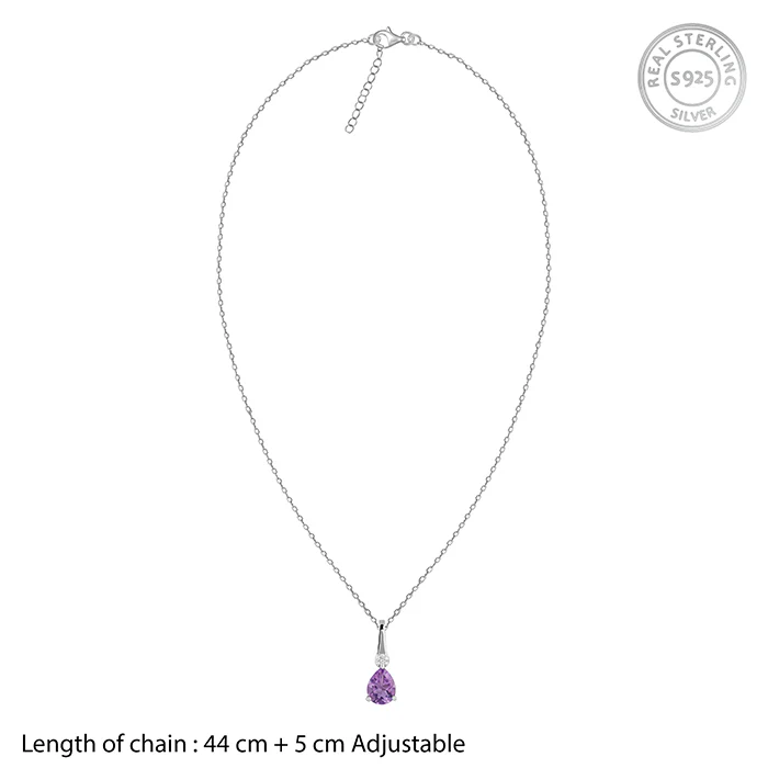 Silver Iris Pear Drop Pendant With Link Chain - Image 5