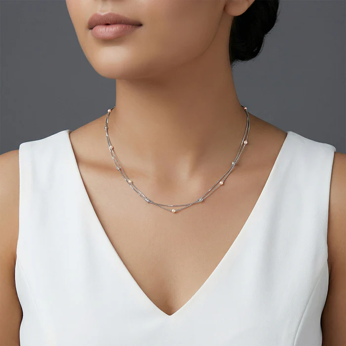 Silver Jenna Layered Pearl Necklace - Image 3