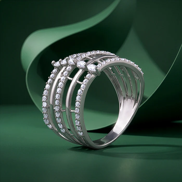 Silver Lattice Stack Ring (Size 12) - Image 2