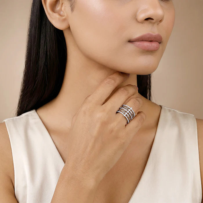 Silver Lattice Stack Ring (Size 12) - Image 3