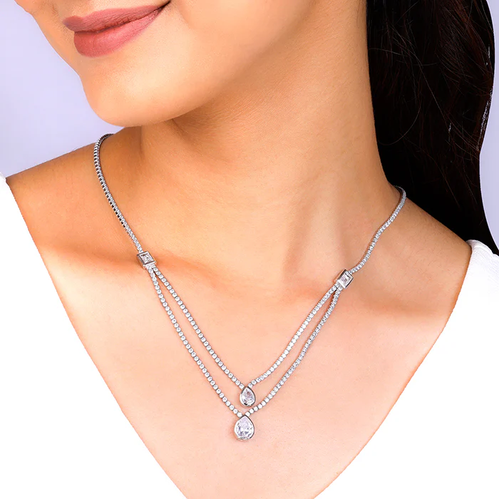 Anushka Sharma Silver Layered Drop necklace - Image 3