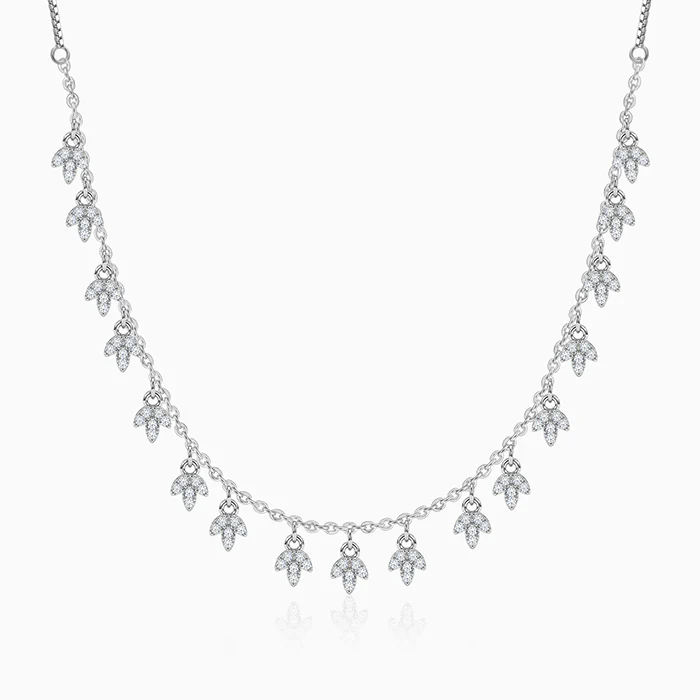 Silver Leaf Fringe Choker Necklace