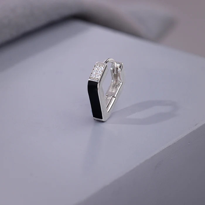 Silver Line Loop Earring For Him - Image 3