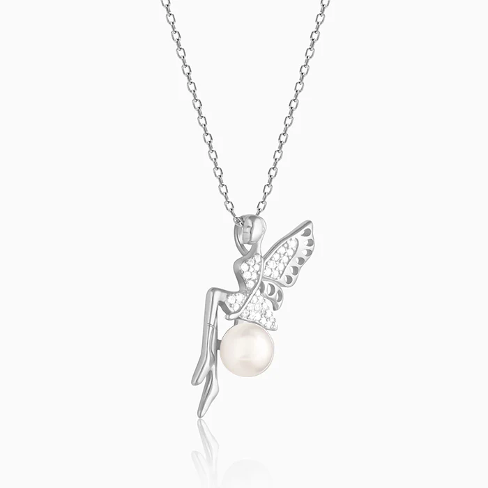Silver Love Angel Pearl Pendant With Link Chain - Image 3