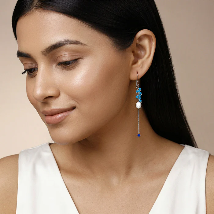Silver Lupe Pearl Dangler Earrings - Image 3