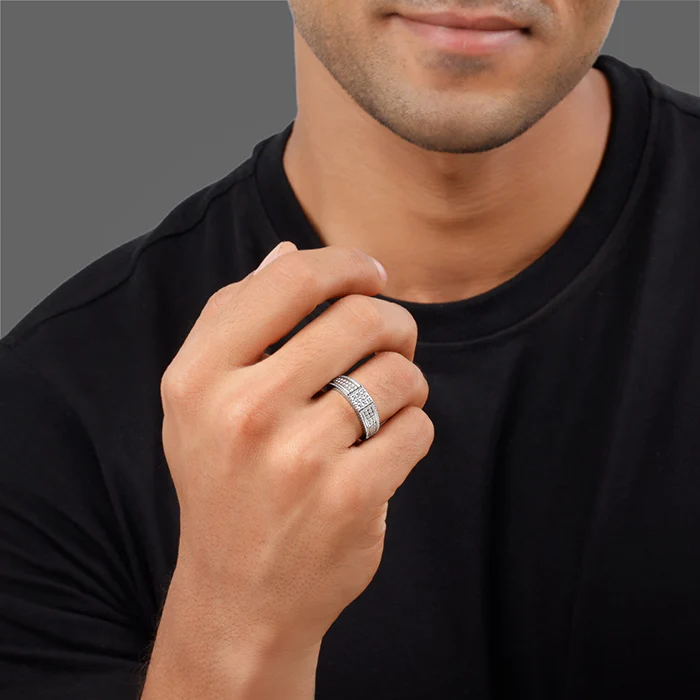Silver Lustrous Square Ring For Him - Image 3