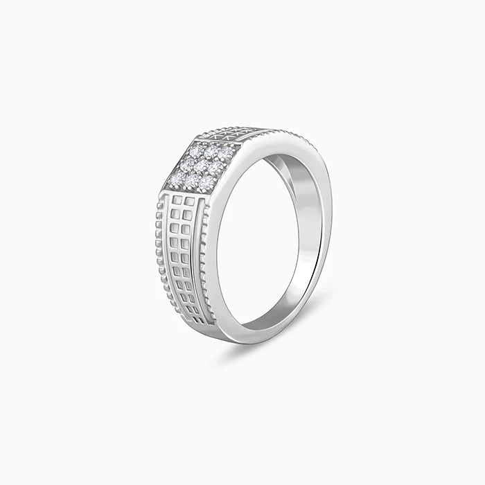 Silver Lustrous Square Ring For Him - Image 4