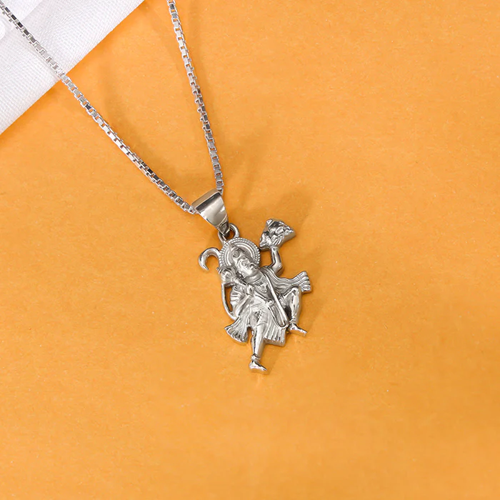 Silver Mahabali Hanuman Pendant with Box Chain For Him - Image 2