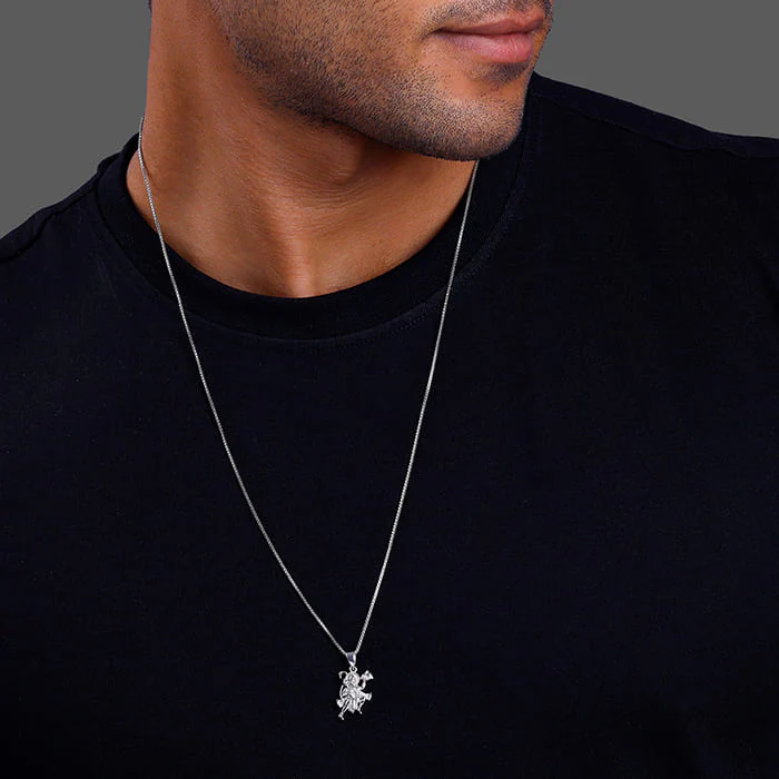 Silver Mahabali Hanuman Pendant with Box Chain For Him - Image 3