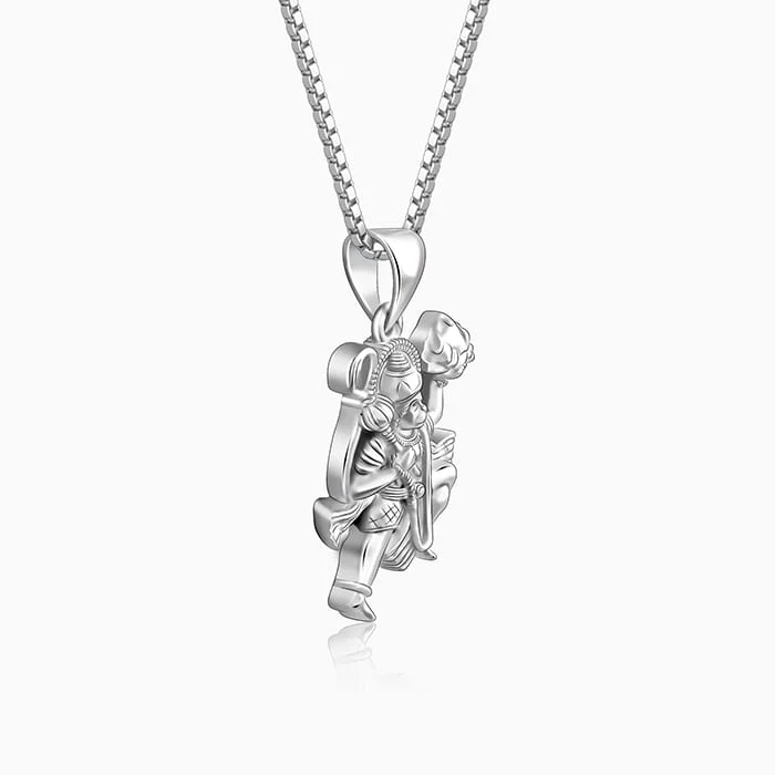 Silver Mahabali Hanuman Pendant with Box Chain For Him - Image 4