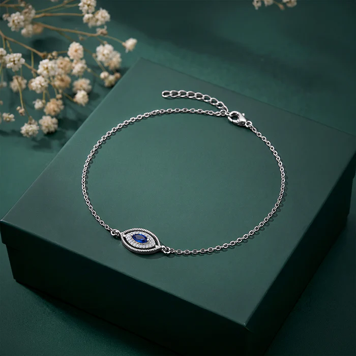 Silver Marquise Evil Eye Anklet - Image 2