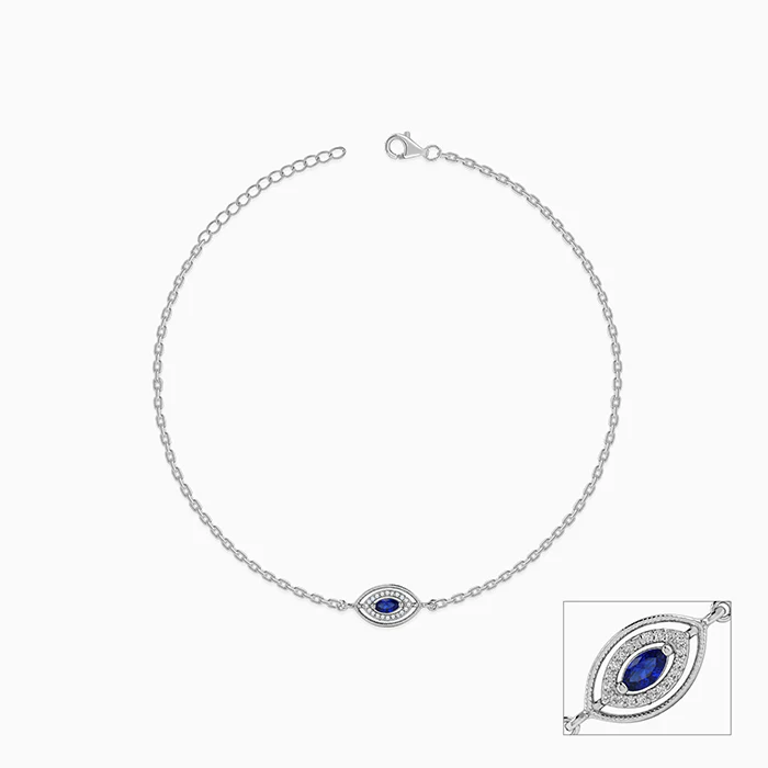 Silver Marquise Evil Eye Anklet - Image 3