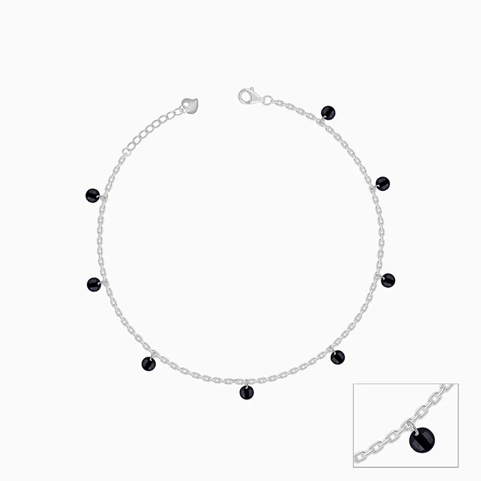 Silver Midnight Black Zircon Charm Anklet - Image 3
