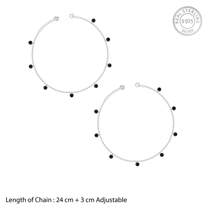 Silver Midnight Black Zircon Charm Anklet - Image 4