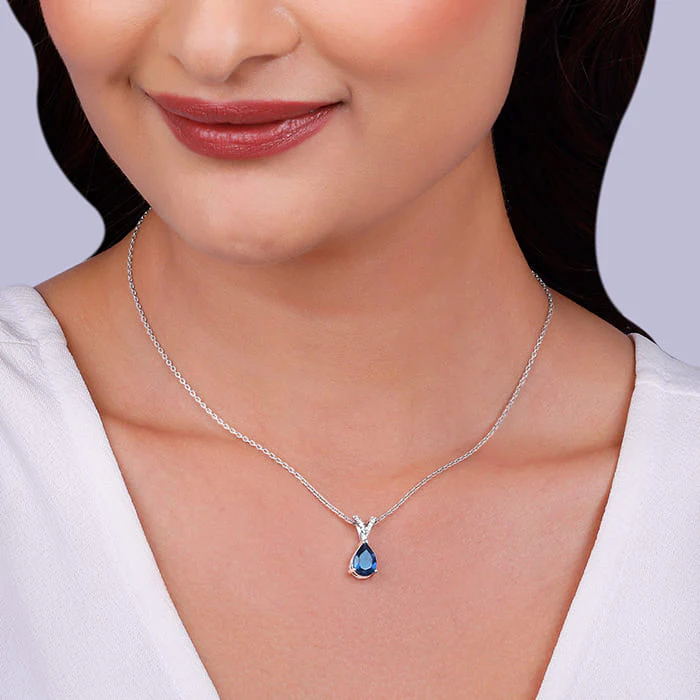 Silver Midnight Blue Pendant With Link Chain - Image 3