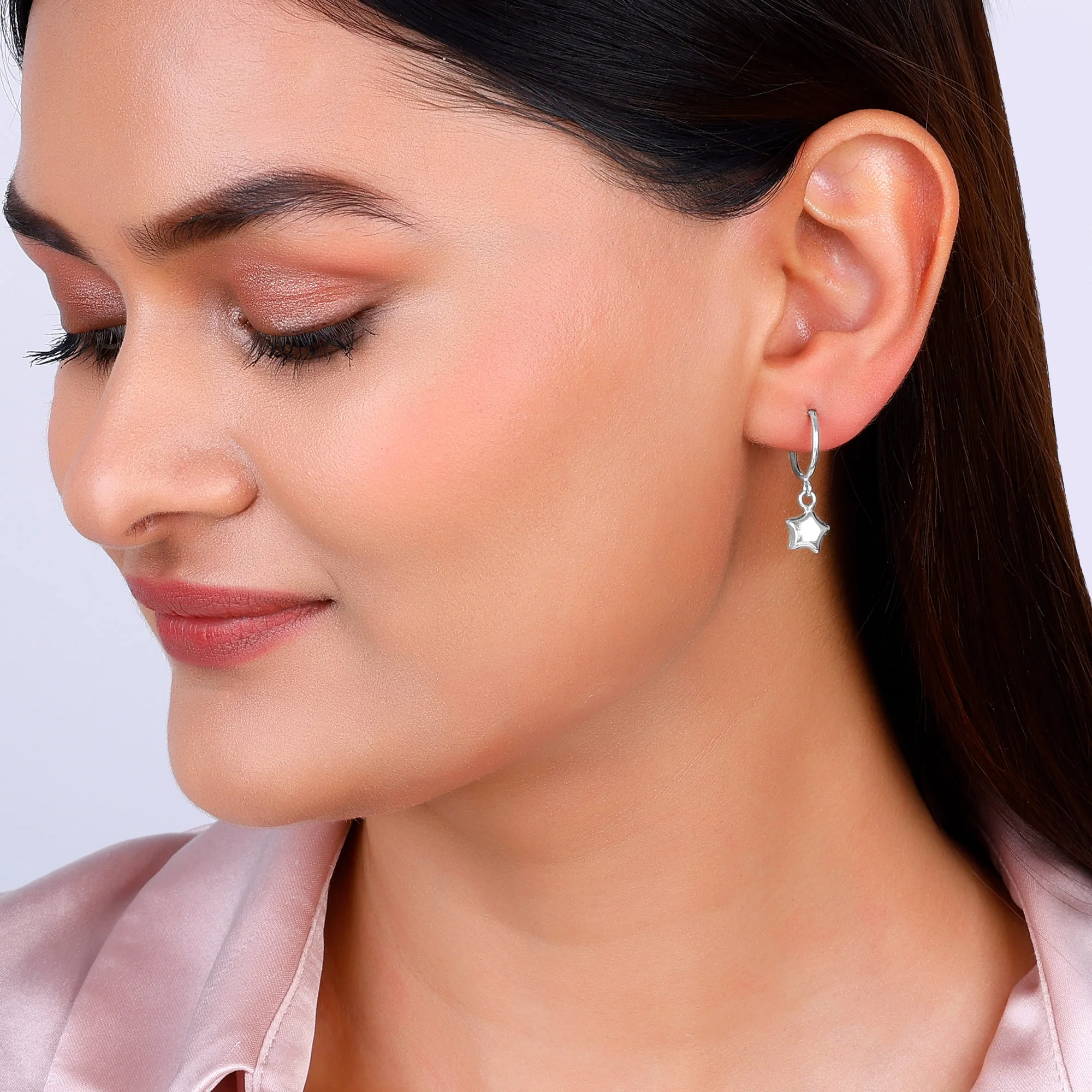 Silver Mini Star Hoop Earrings - Image 3