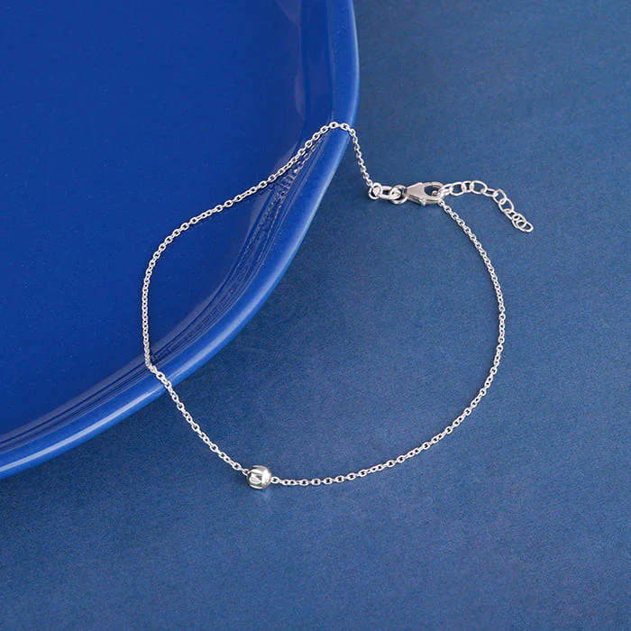 Silver Minimal Bead Anklet - Image 2