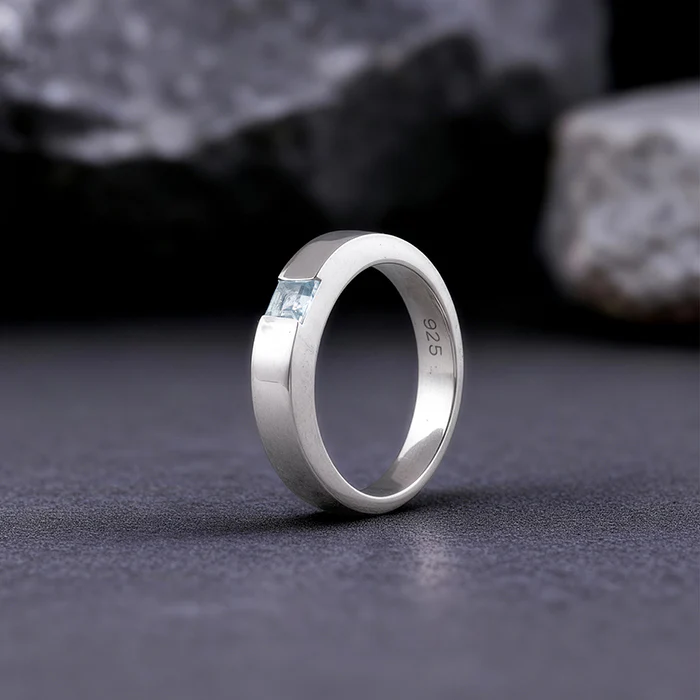 Silver Minimal Topaz Ring For Him - Image 2