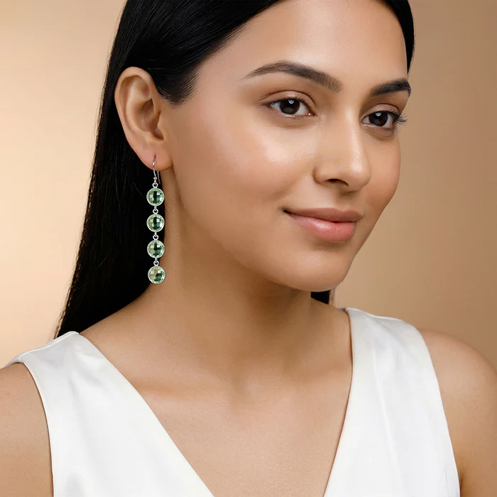 Silver Mint Drop Dangler Earrings - Image 3