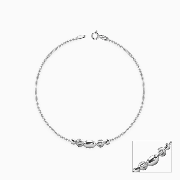 Silver Mixed Bead Chain Anklet - Image 3