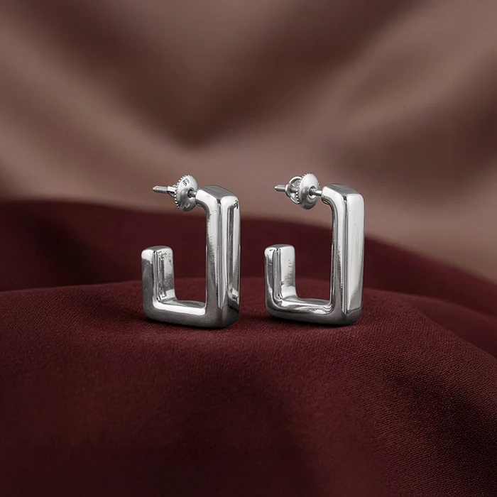 Silver Modern J Hoop Earrings - Image 2