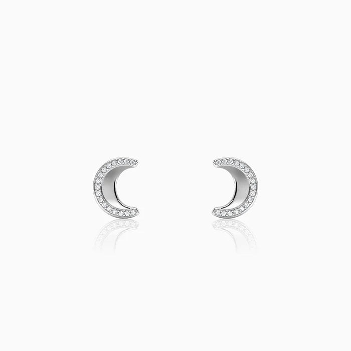 Silver Moon Arc Stud Earrings
