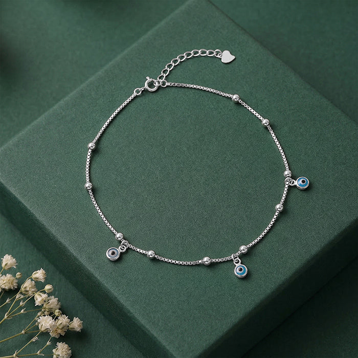 Silver Moroccan Nazar Charms Anklet - Image 2