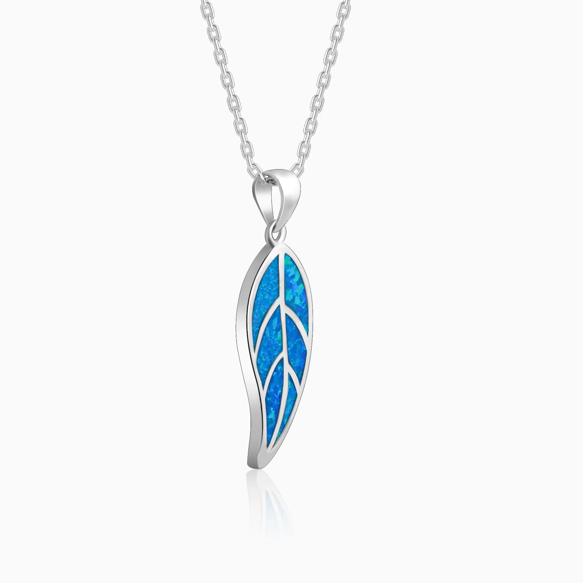 Silver Mystic Blue Leaf Pendant with Link Chain - Image 5