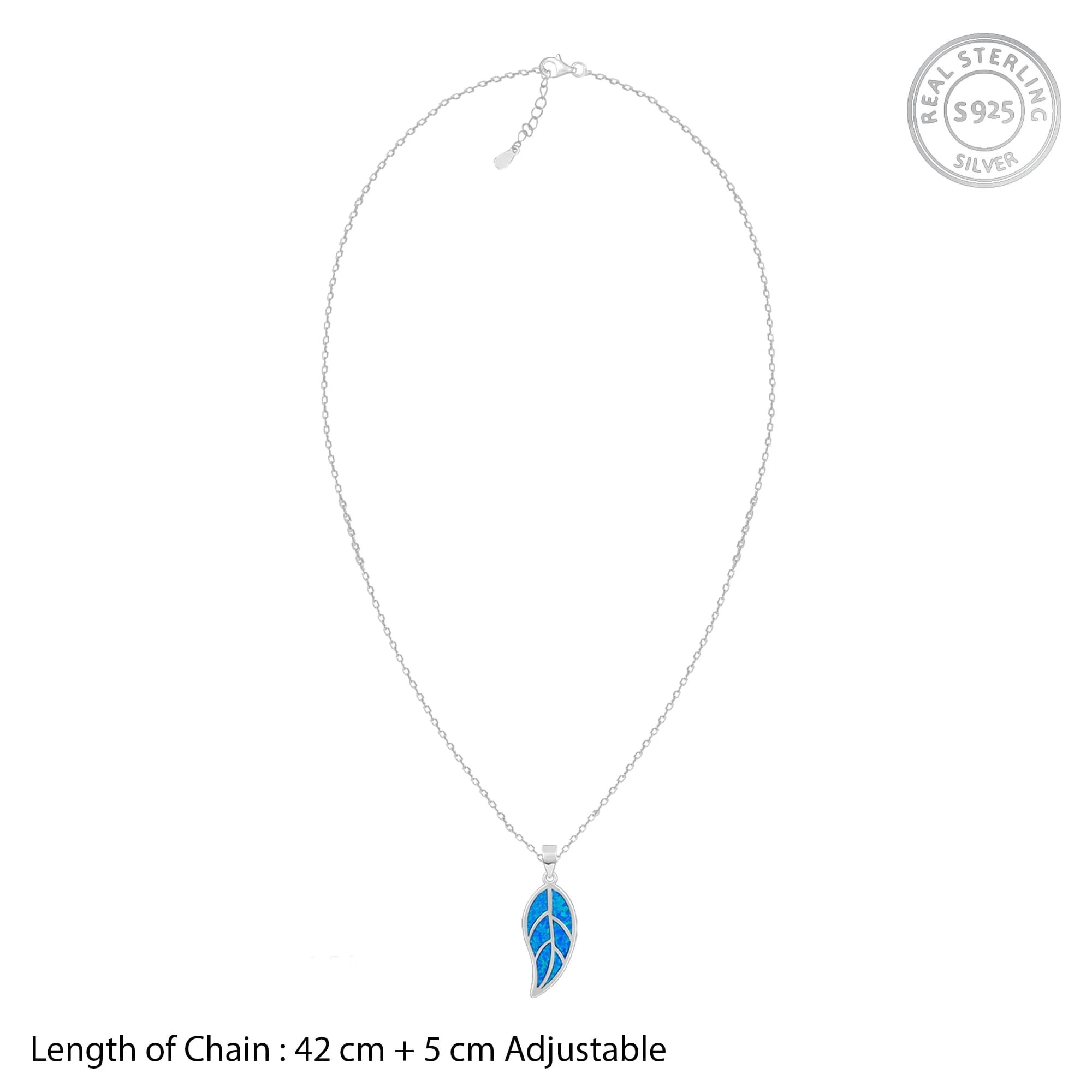 Silver Mystic Blue Leaf Pendant with Link Chain - Image 7