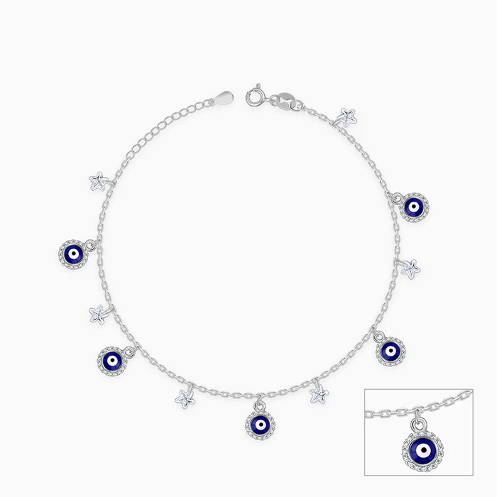 Silver Mystic Evil Eye Anklet - Image 3