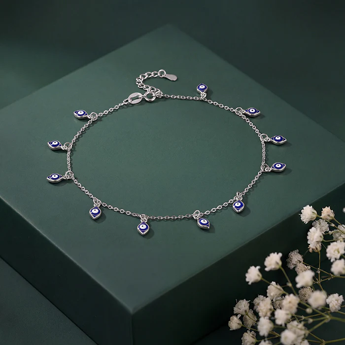 Silver Nazar Charm Anklet - Image 2