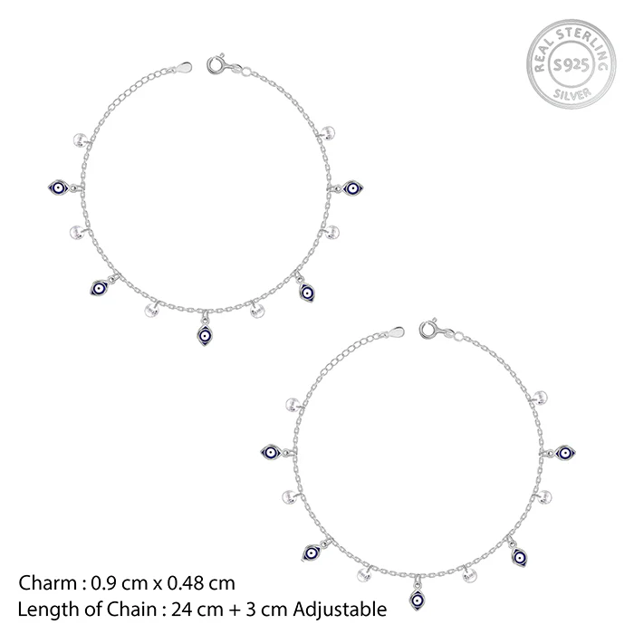 Silver Nazar Charms Anklet - Image 4