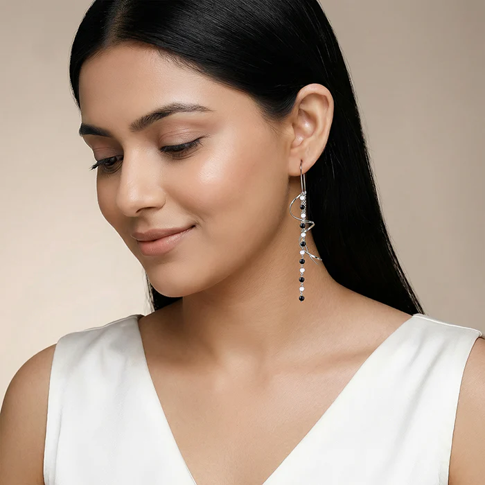 Silver Noir Swirl Dangler Earrings - Image 3