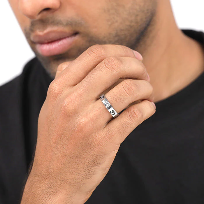Silver Om Ring For Men - Image 3