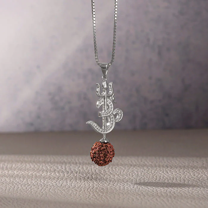 Silver Om Trishul Rudraksha Pendant With Box Chain For Him - Image 2