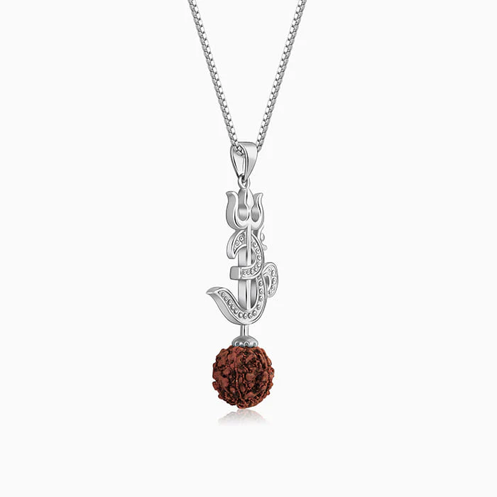 Silver Om Trishul Rudraksha Pendant With Box Chain For Him - Image 4