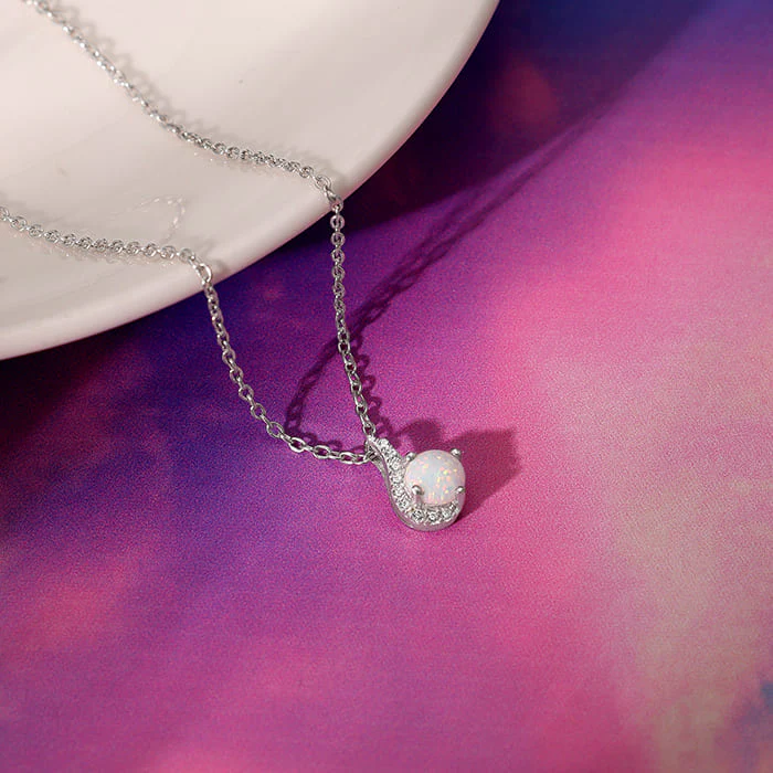 Silver Opal Classic Pendant With Link Chain - Image 2