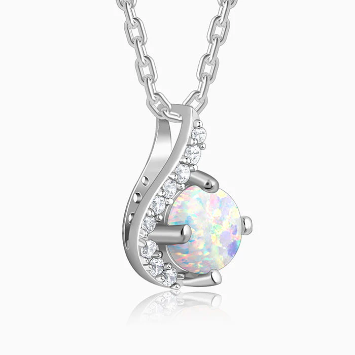 Silver Opal Classic Pendant With Link Chain - Image 4