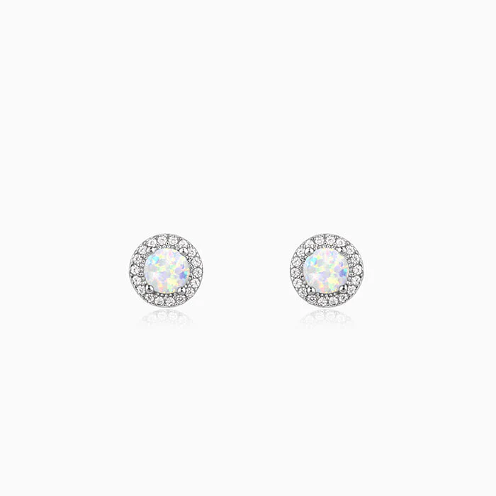 Silver Opal Moon Earrings