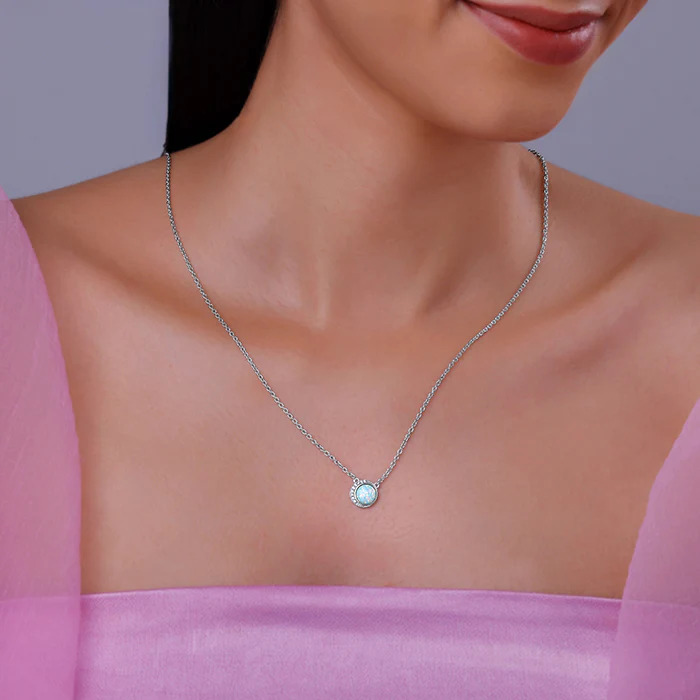 Silver Opal Moon Necklace - Image 3