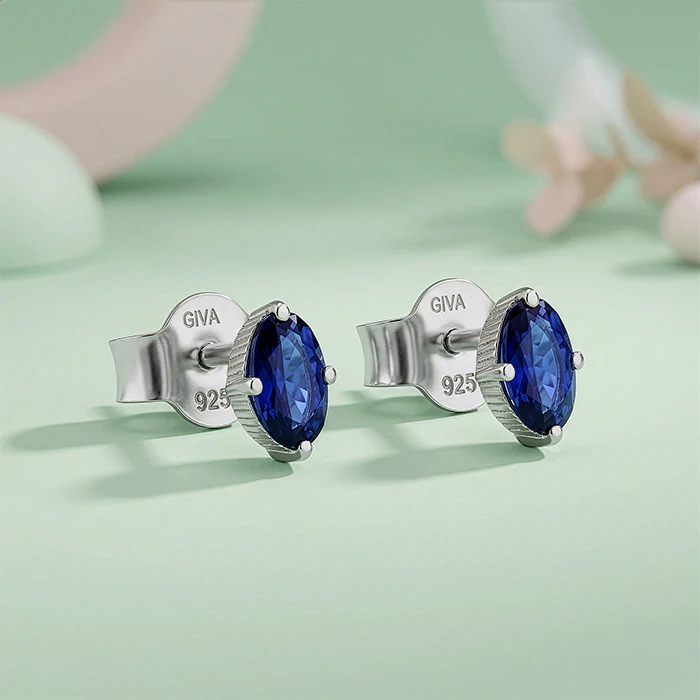 Silver Oval Shine Stud Earrings - Image 2