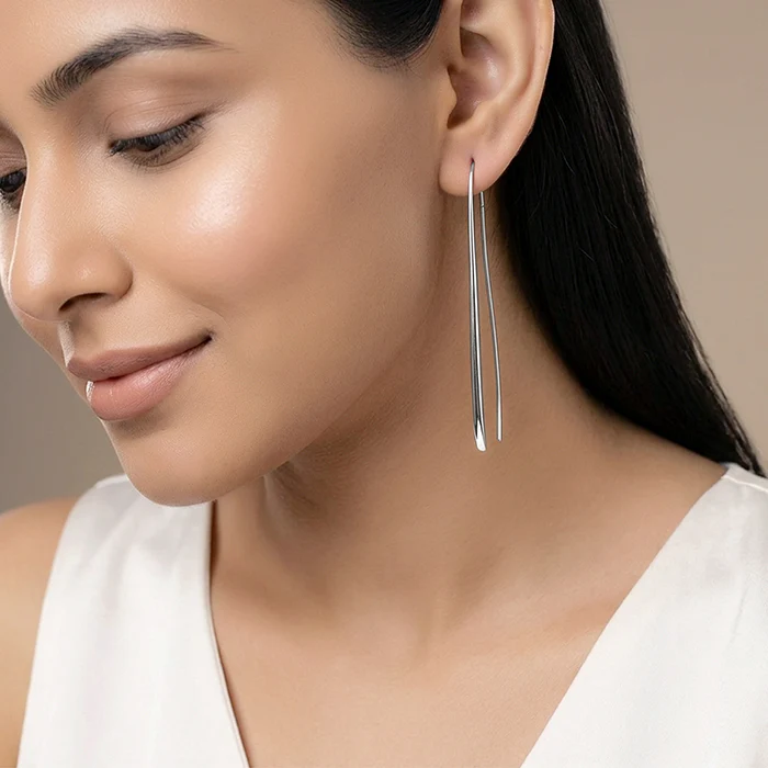Silver Parabola Hoop Earrings - Image 3