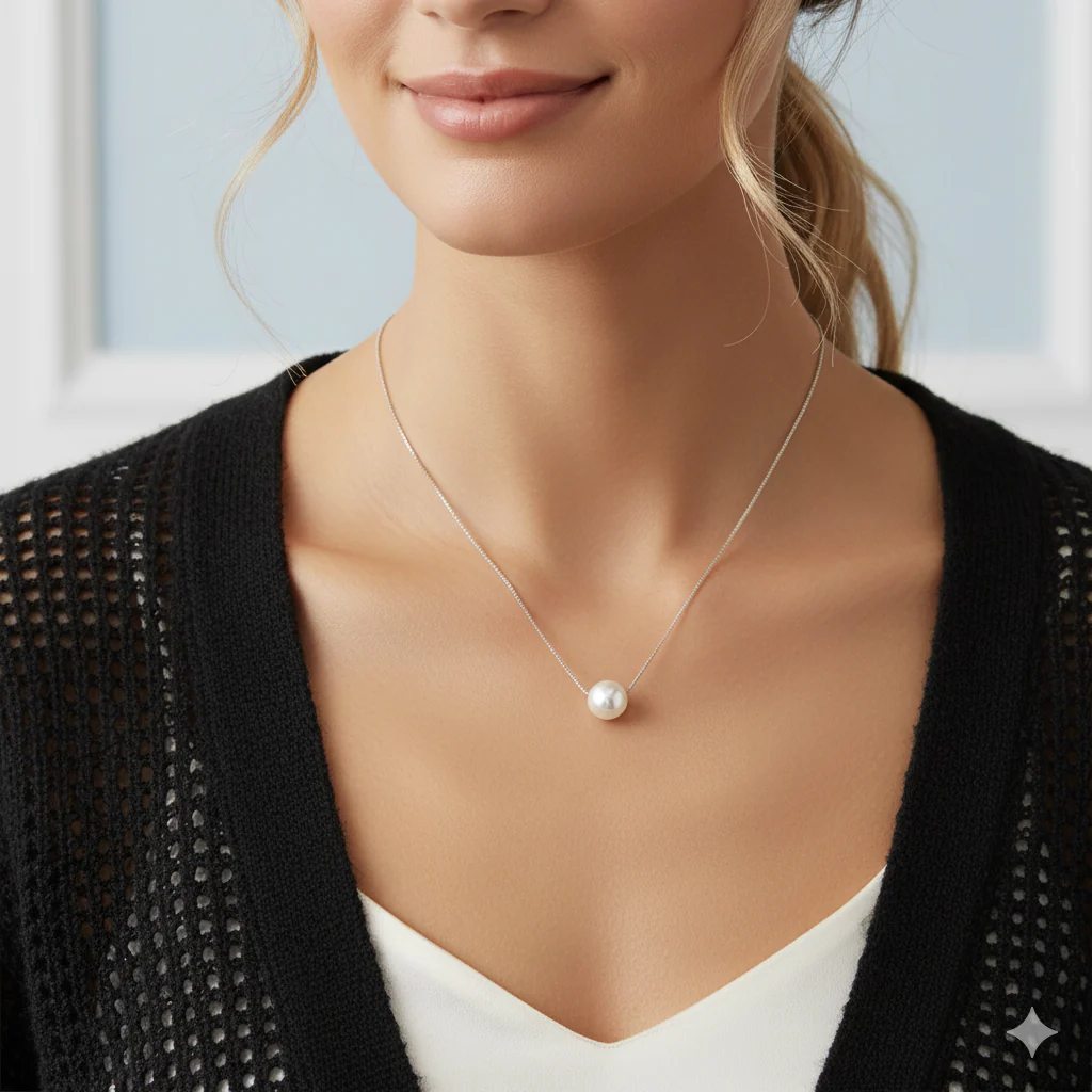 Anushka Sharma Silver White Pearl Moon Necklace - Image 4